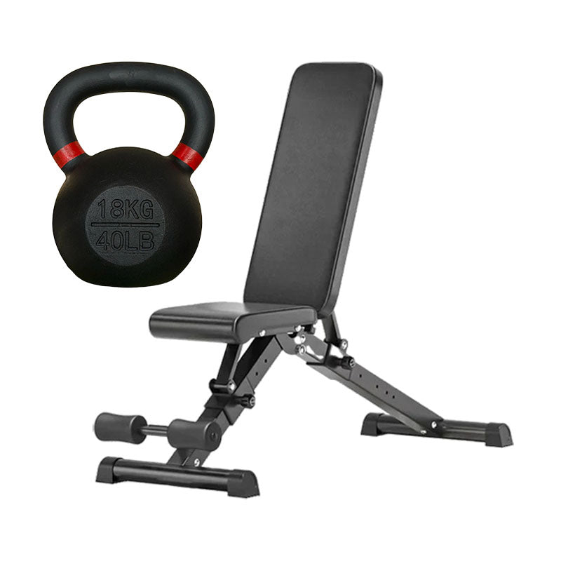 Cast iron kettlebell and adjustable weight bench