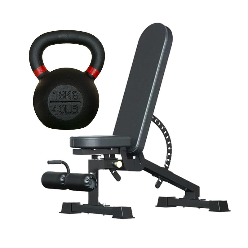 Cast iron kettlebell and adjustable weight bench