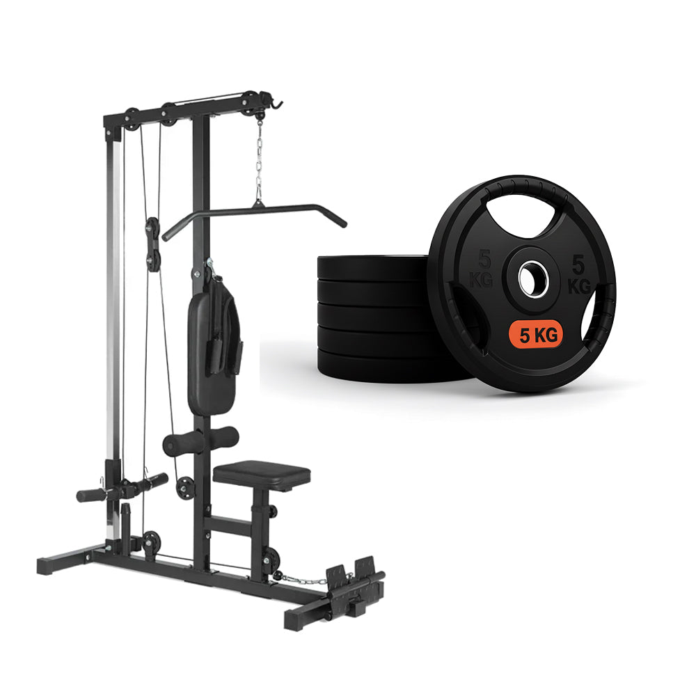 Cable training machine and weight plate set