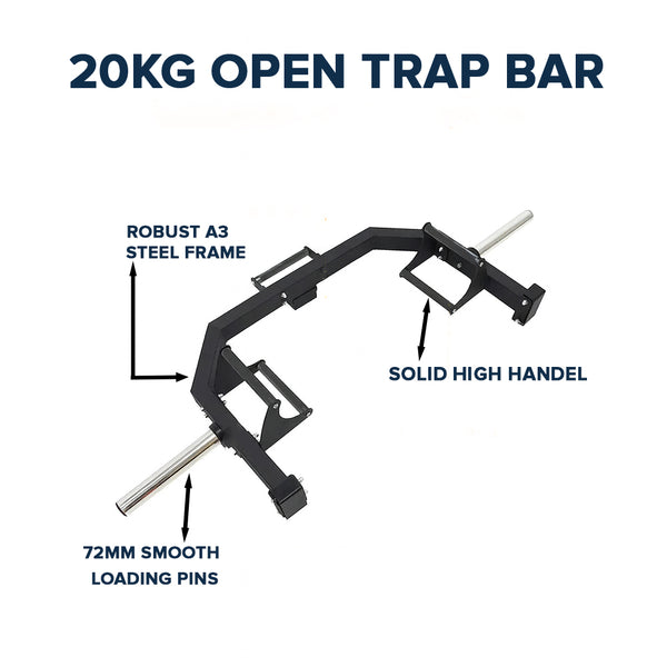 Open trap bar shown with dimensions