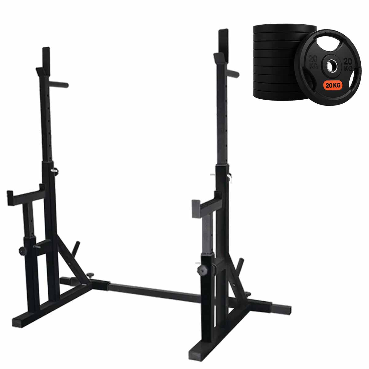 Black squat rack with weight plate options