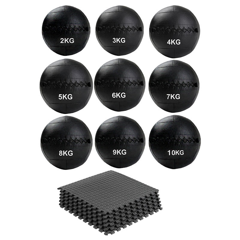 Wall ball set with interlocking gym floor mats