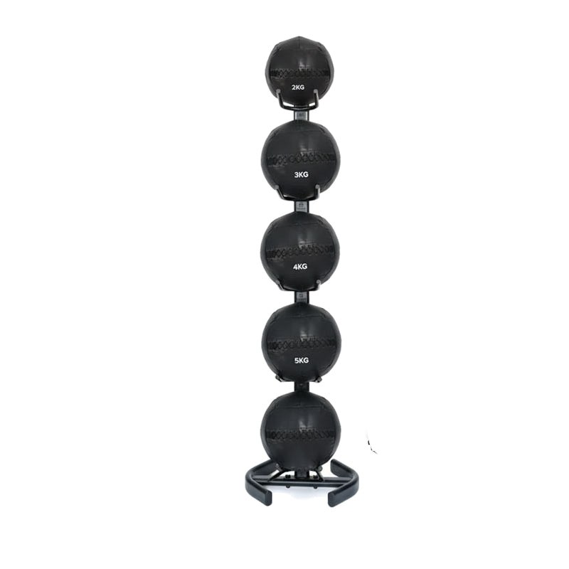 Wall ball set on a vertical storage rack