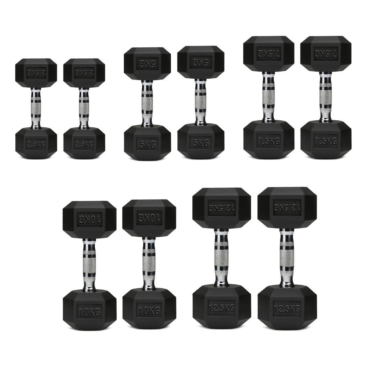 Set of hex dumbbell pairs