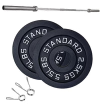 Cast iron weight plates with barbell and spring collars