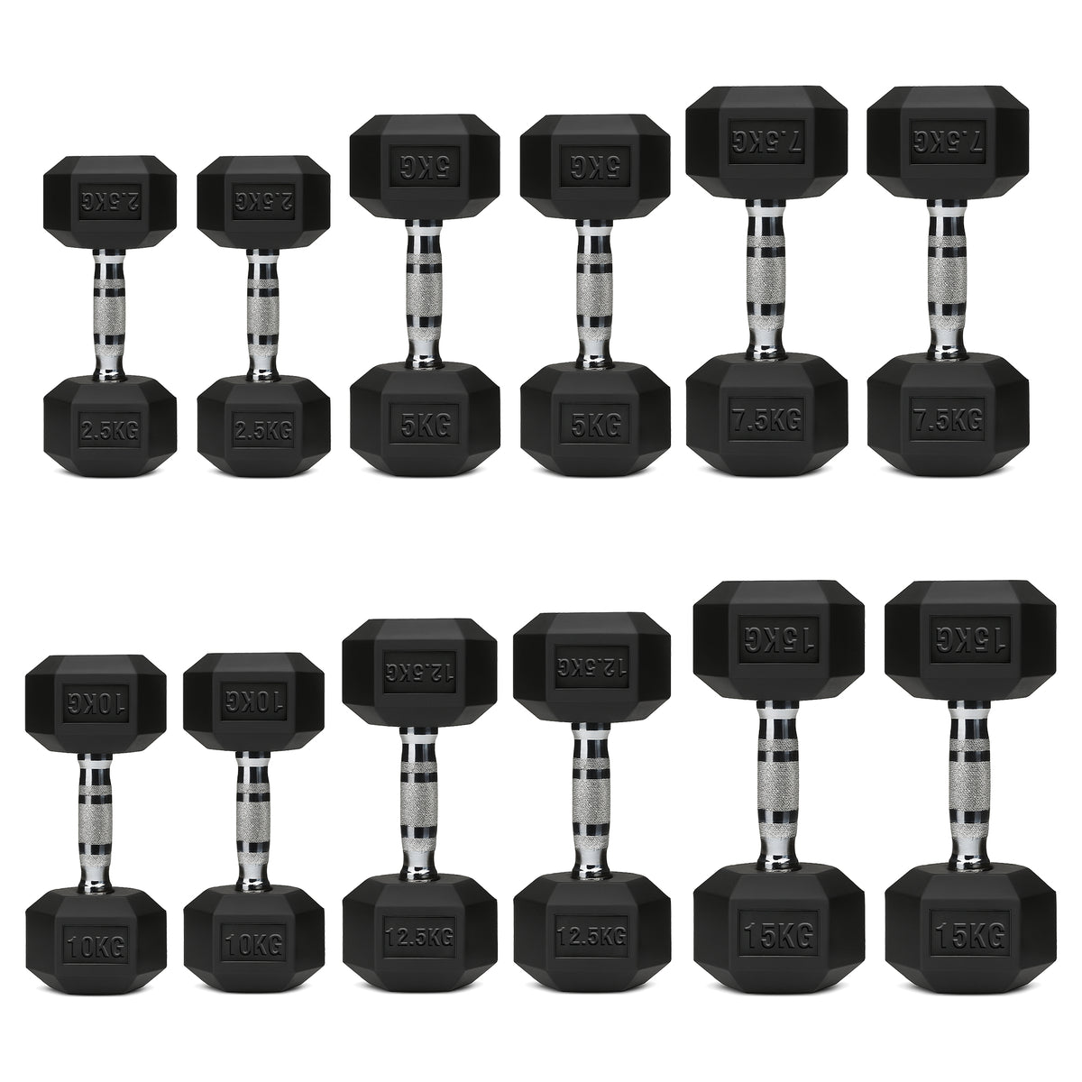 Set of hex dumbbell pairs
