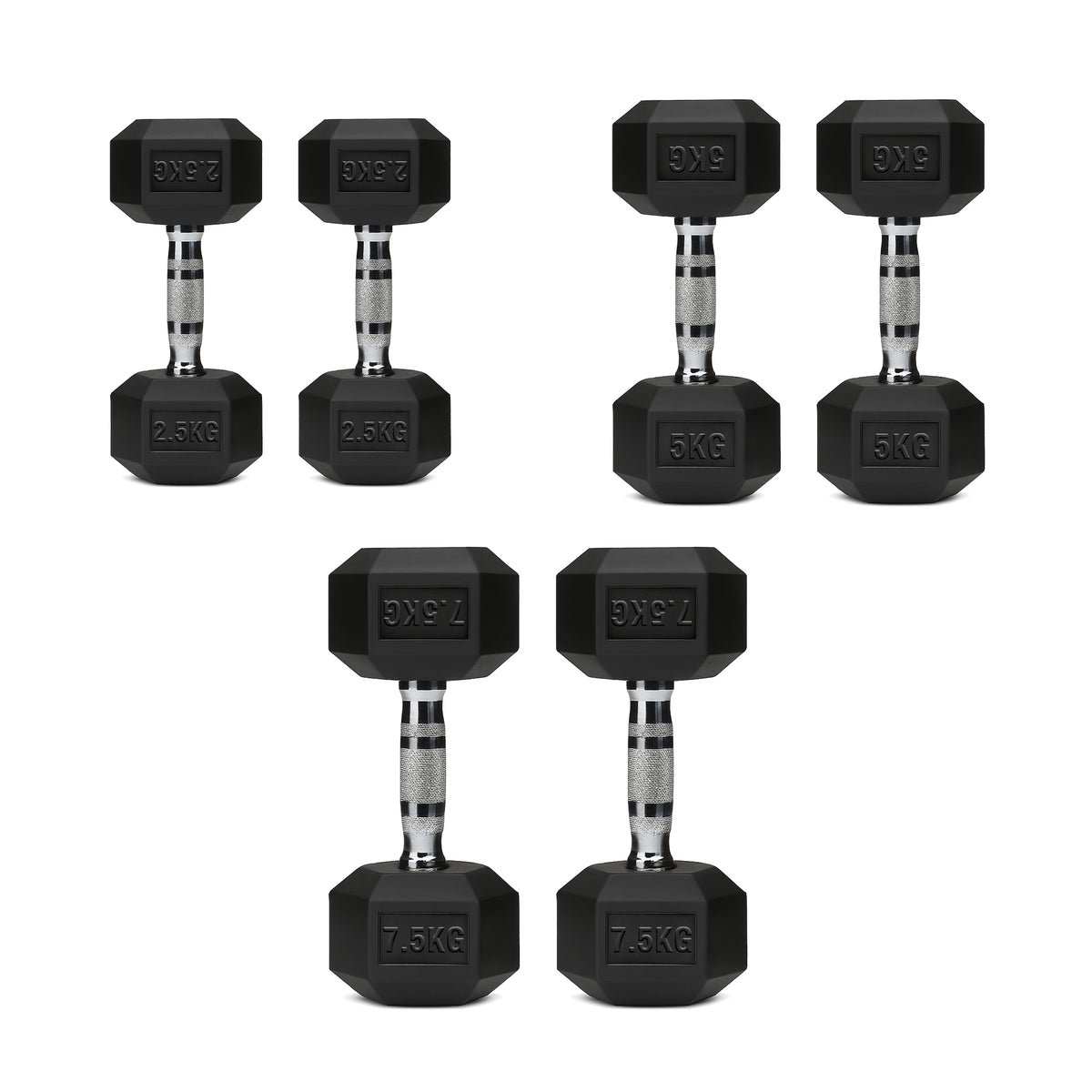 Set of hex dumbbell pairs
