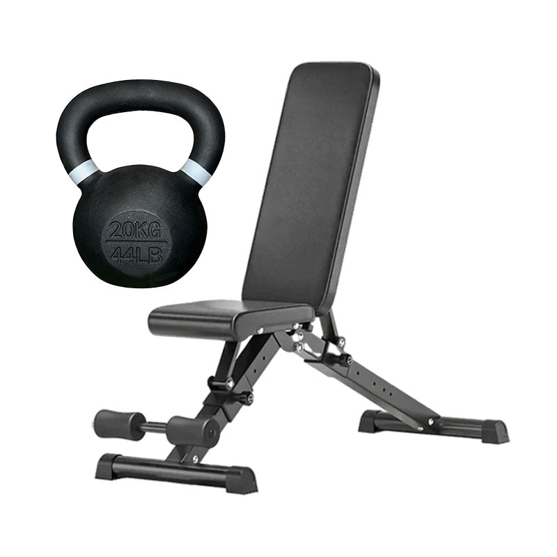 Cast iron kettlebell and adjustable weight bench