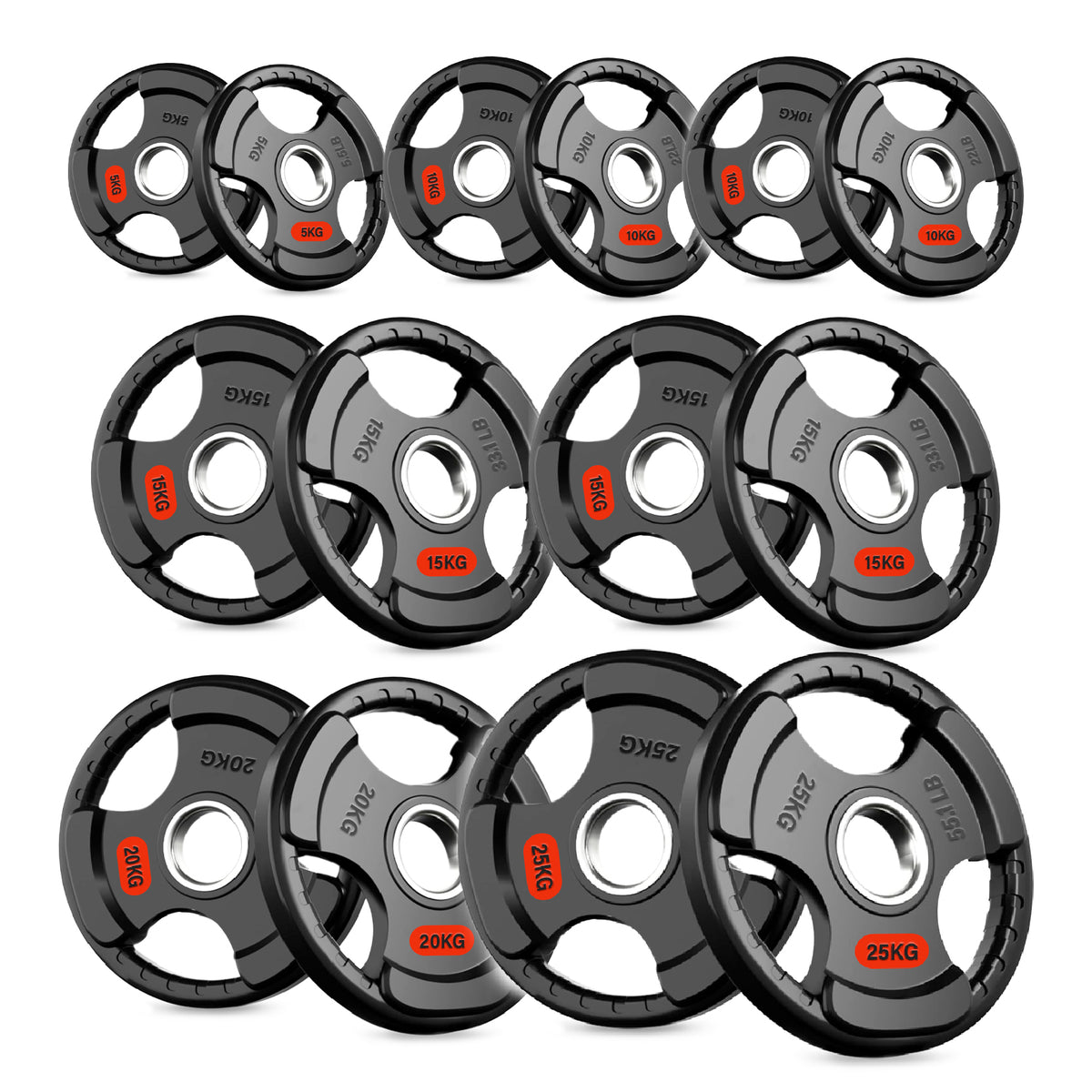 Set of tri-grip weight plates