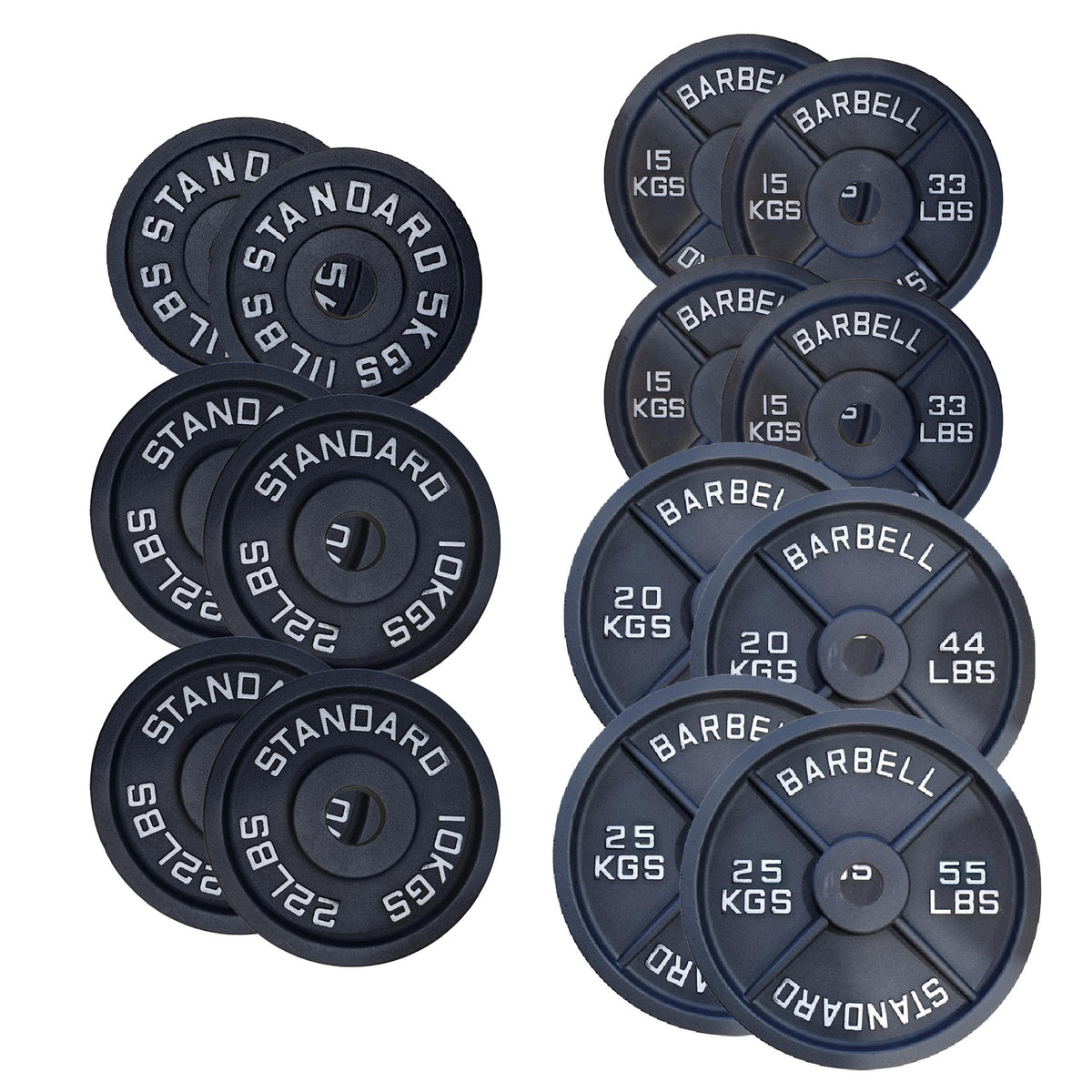 Set of cast iron weight plates