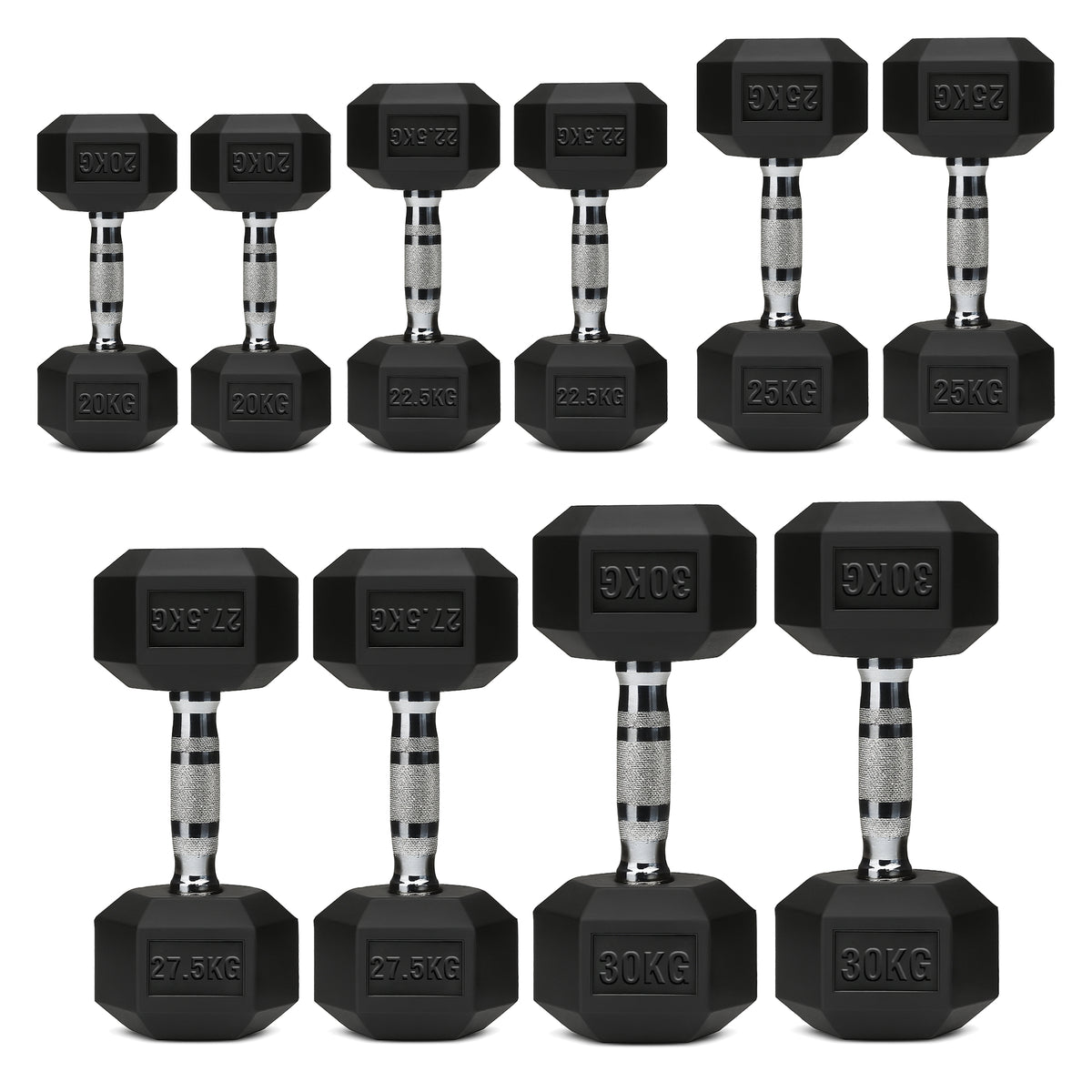 Set of hex dumbbell pairs