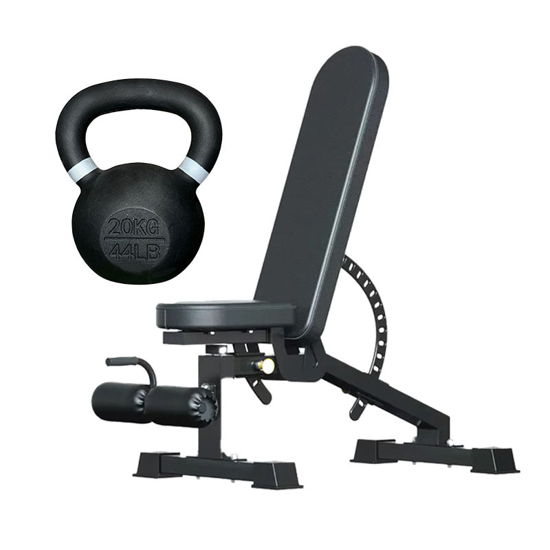 Cast iron kettlebell and adjustable weight bench