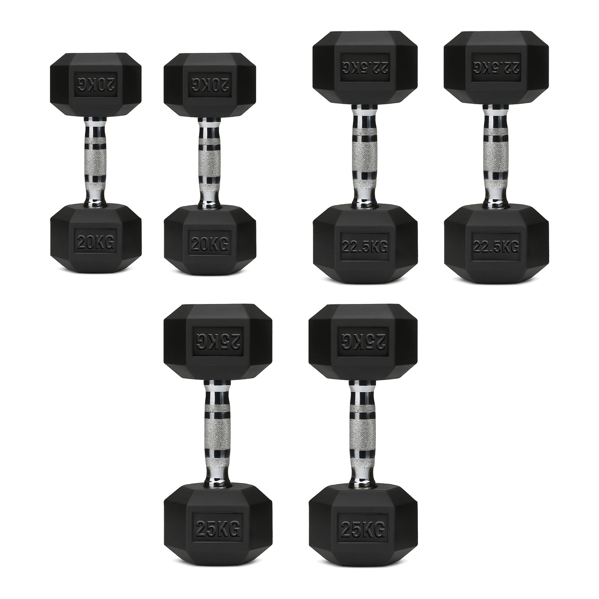 Set of hex dumbbell pairs