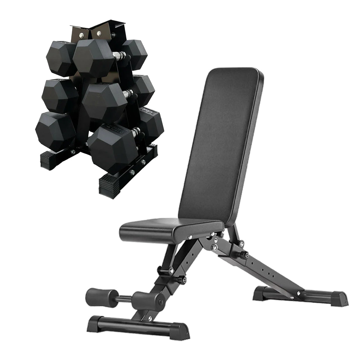 Dumbbell tree rack set with adjustable weight bench