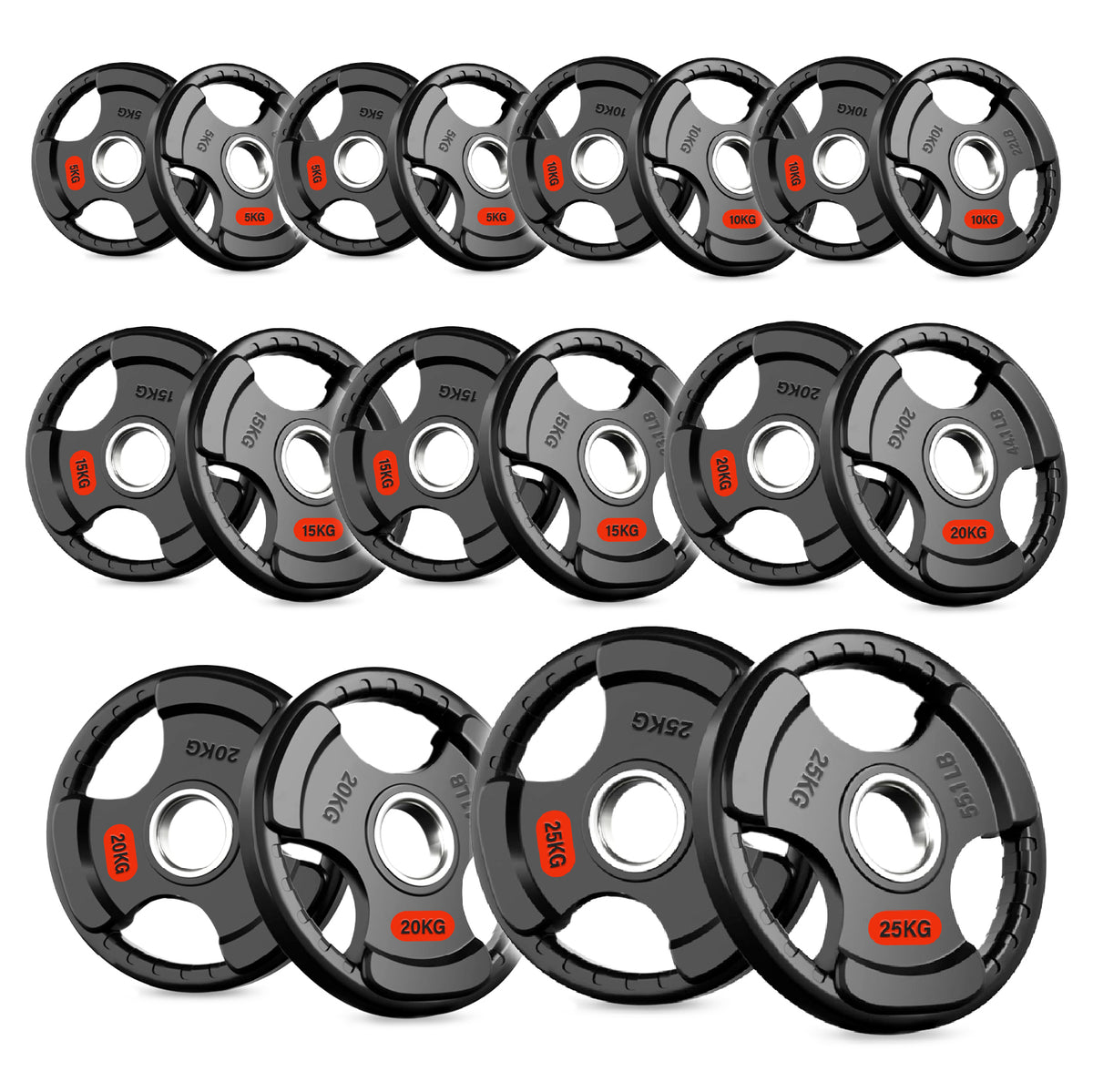 Set of tri-grip weight plates