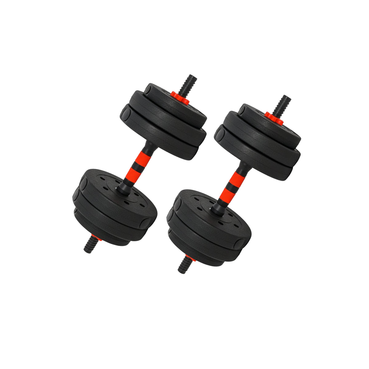 Pair of plate-loaded adjustable dumbbells
