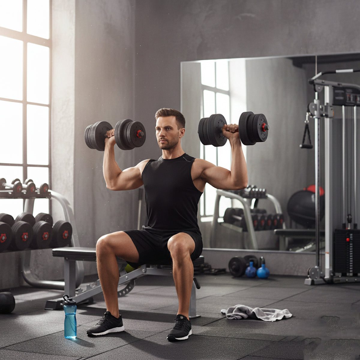 Person training with adjustable dumbbells or a barbell