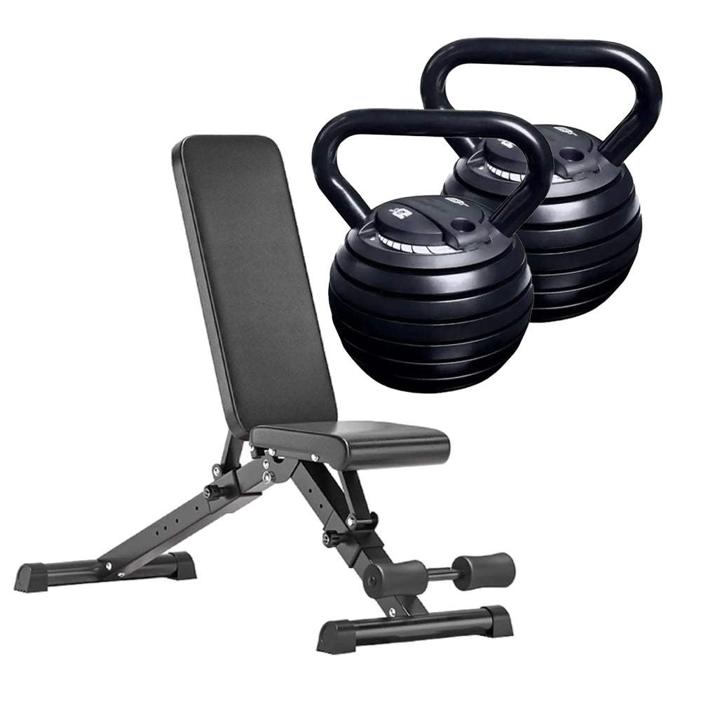 Adjustable kettlebell and weight bench