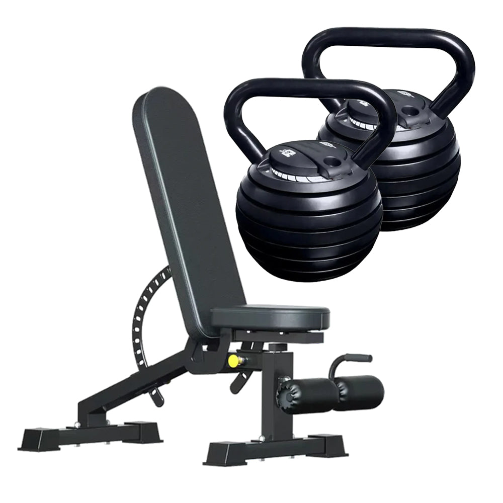 Adjustable kettlebell and weight bench