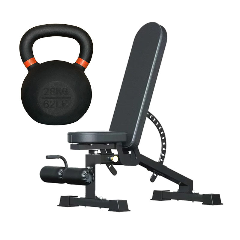 Cast iron kettlebell and adjustable weight bench