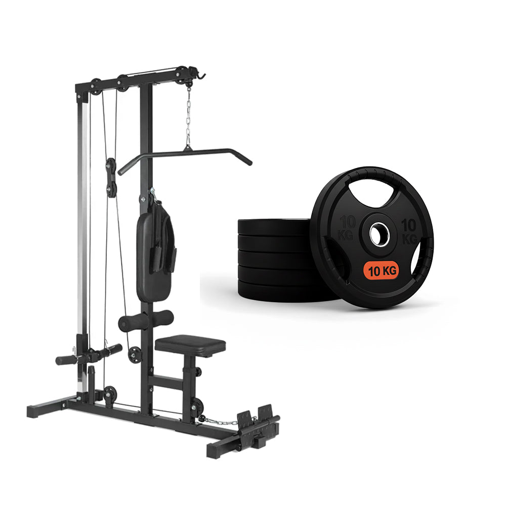 Cable training machine and weight plate set