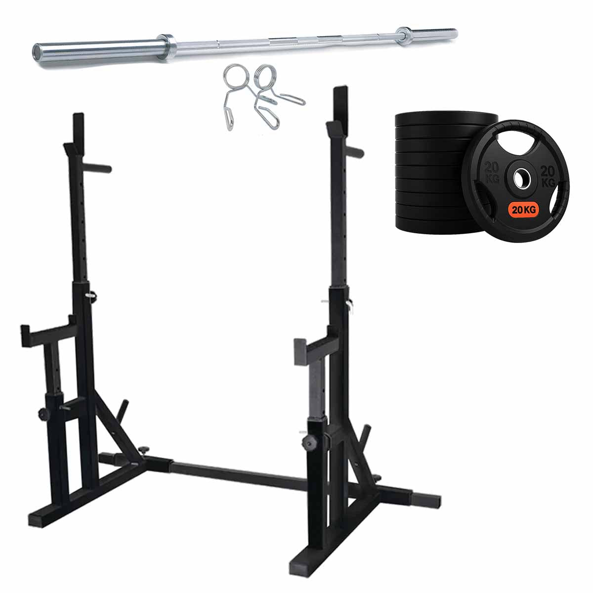 Black squat rack with weight plate options