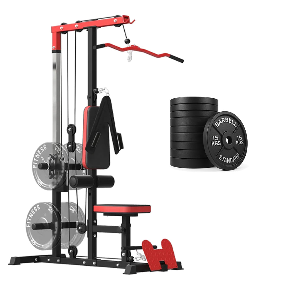 Cable training machine and weight plate set