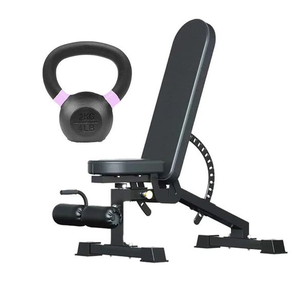 Cast iron kettlebell and adjustable weight bench