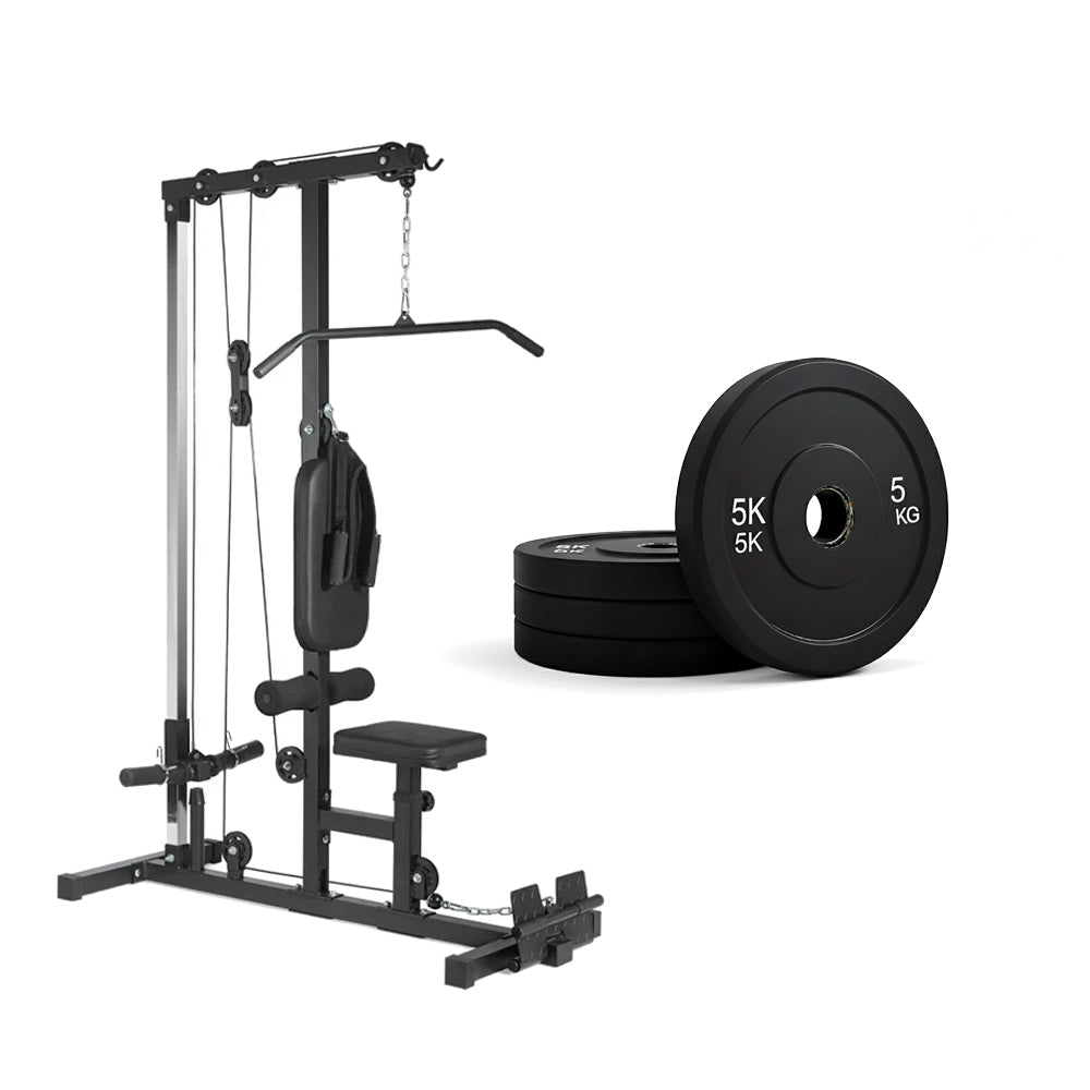 Cable training machine and weight plate set