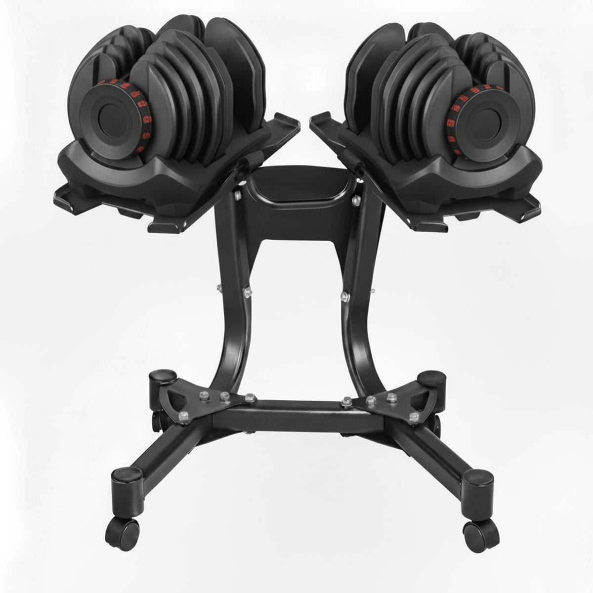 Adjustable dumbbells on a raised stand