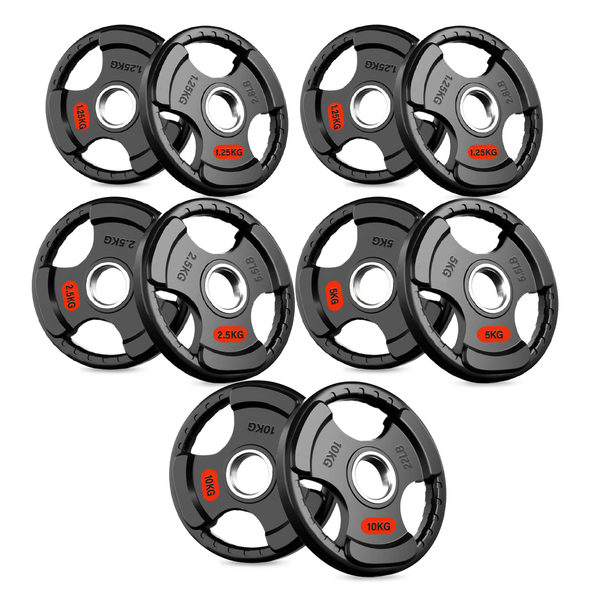 Set of tri-grip weight plates