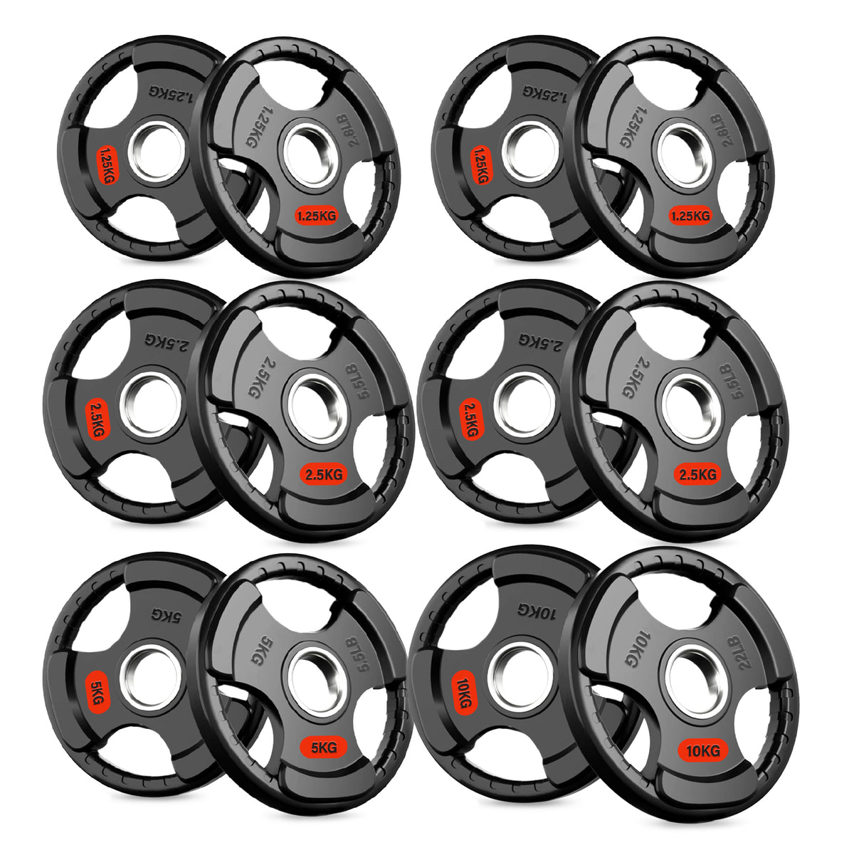 Set of tri-grip weight plates