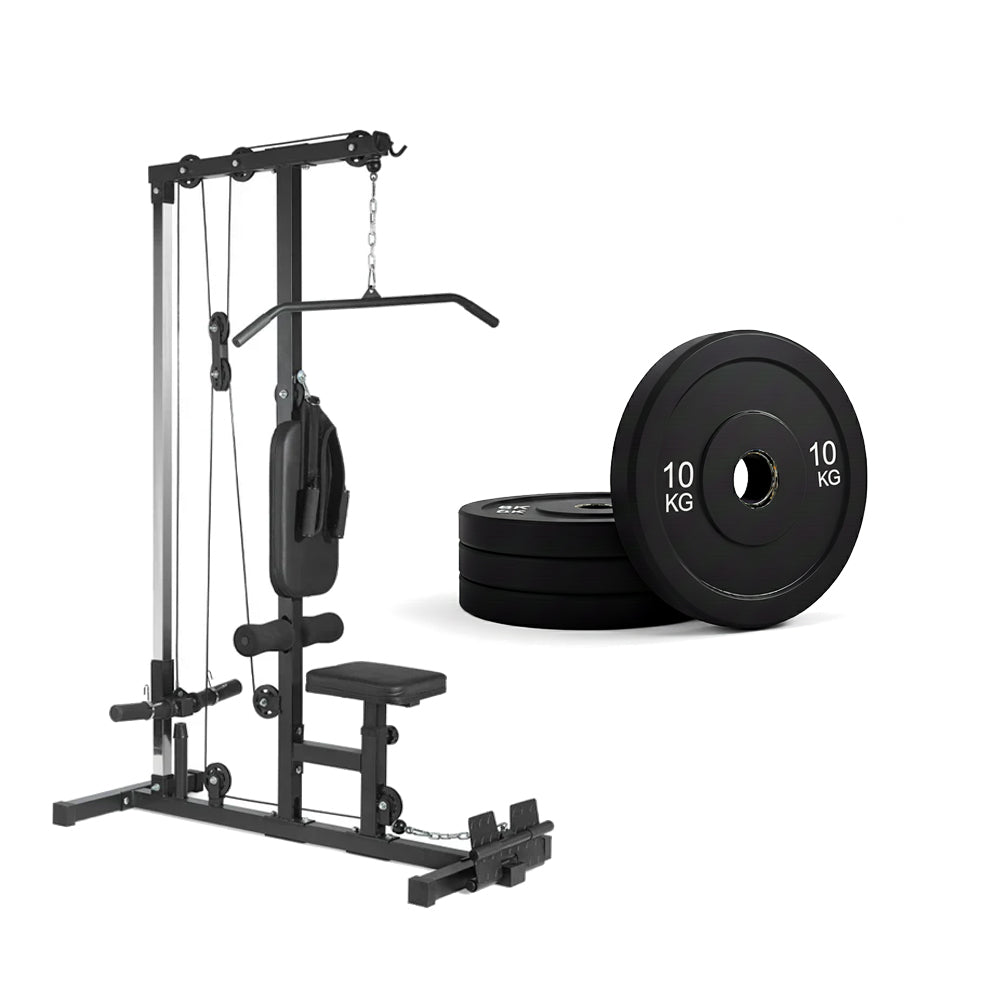 Cable training machine and weight plate set