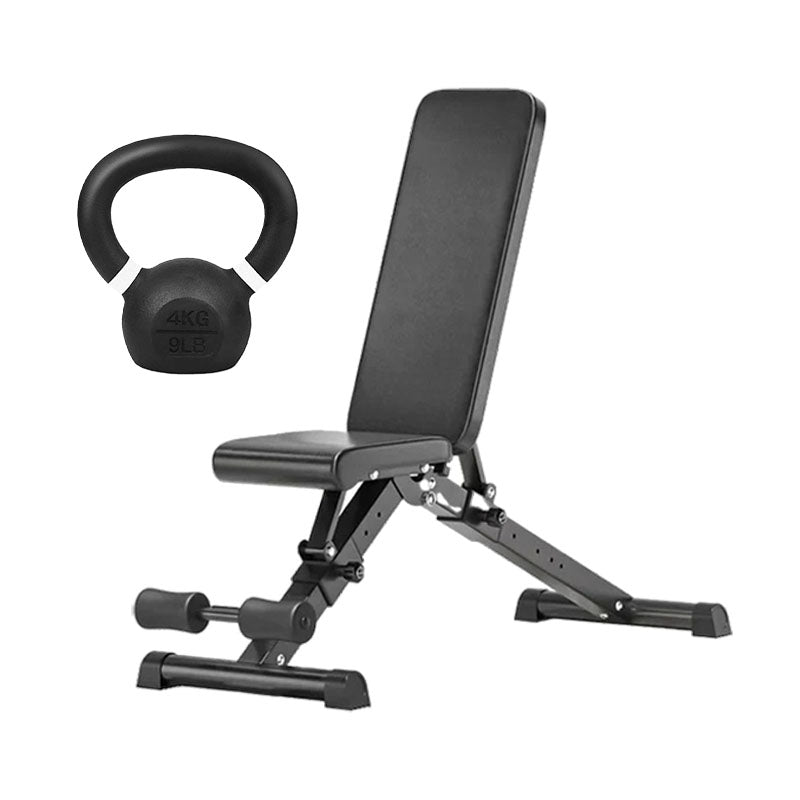 Cast iron kettlebell and adjustable weight bench