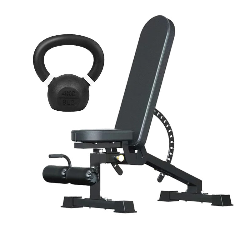 Cast iron kettlebell and adjustable weight bench