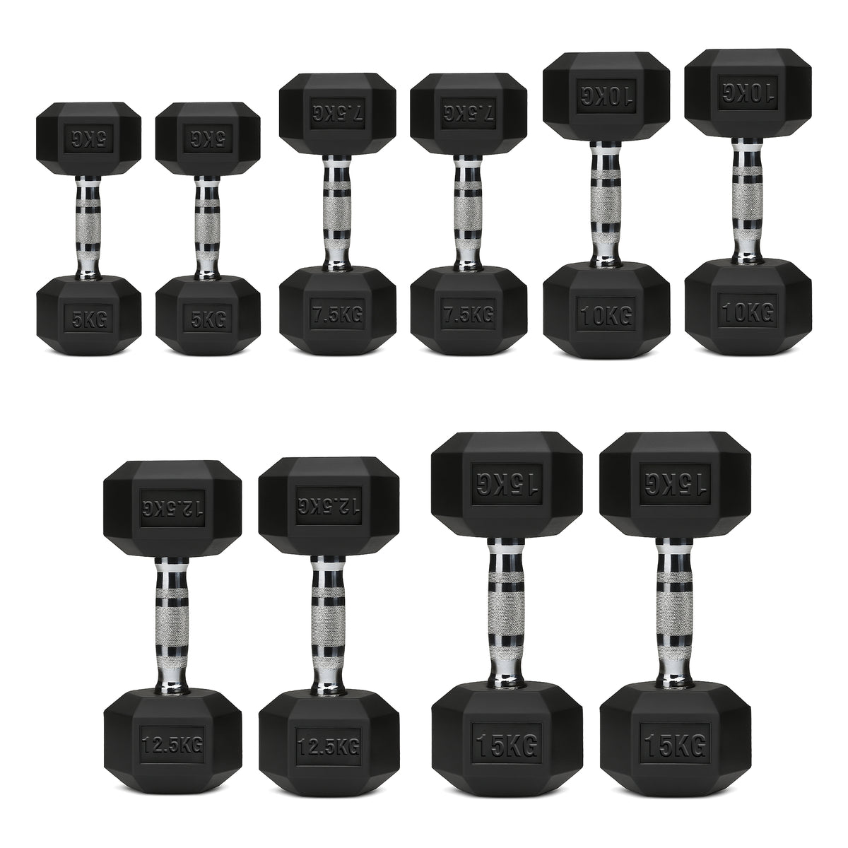 Set of hex dumbbell pairs