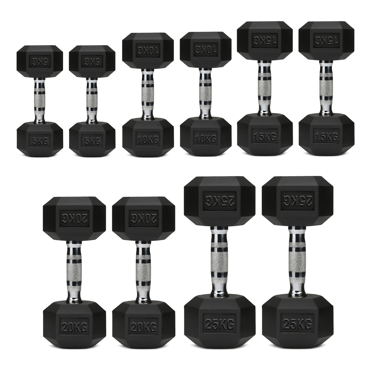 Set of hex dumbbell pairs