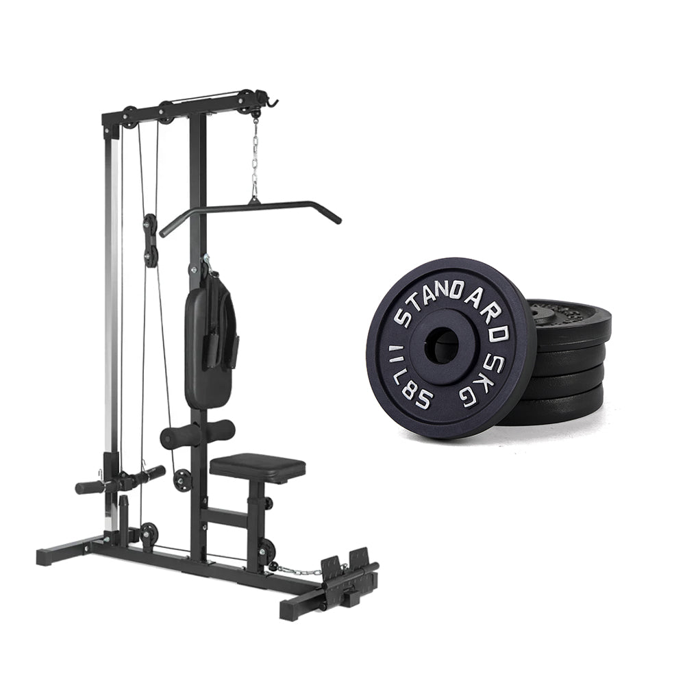 Cable training machine and weight plate set