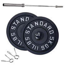 Cast iron weight plates with barbell and spring collars