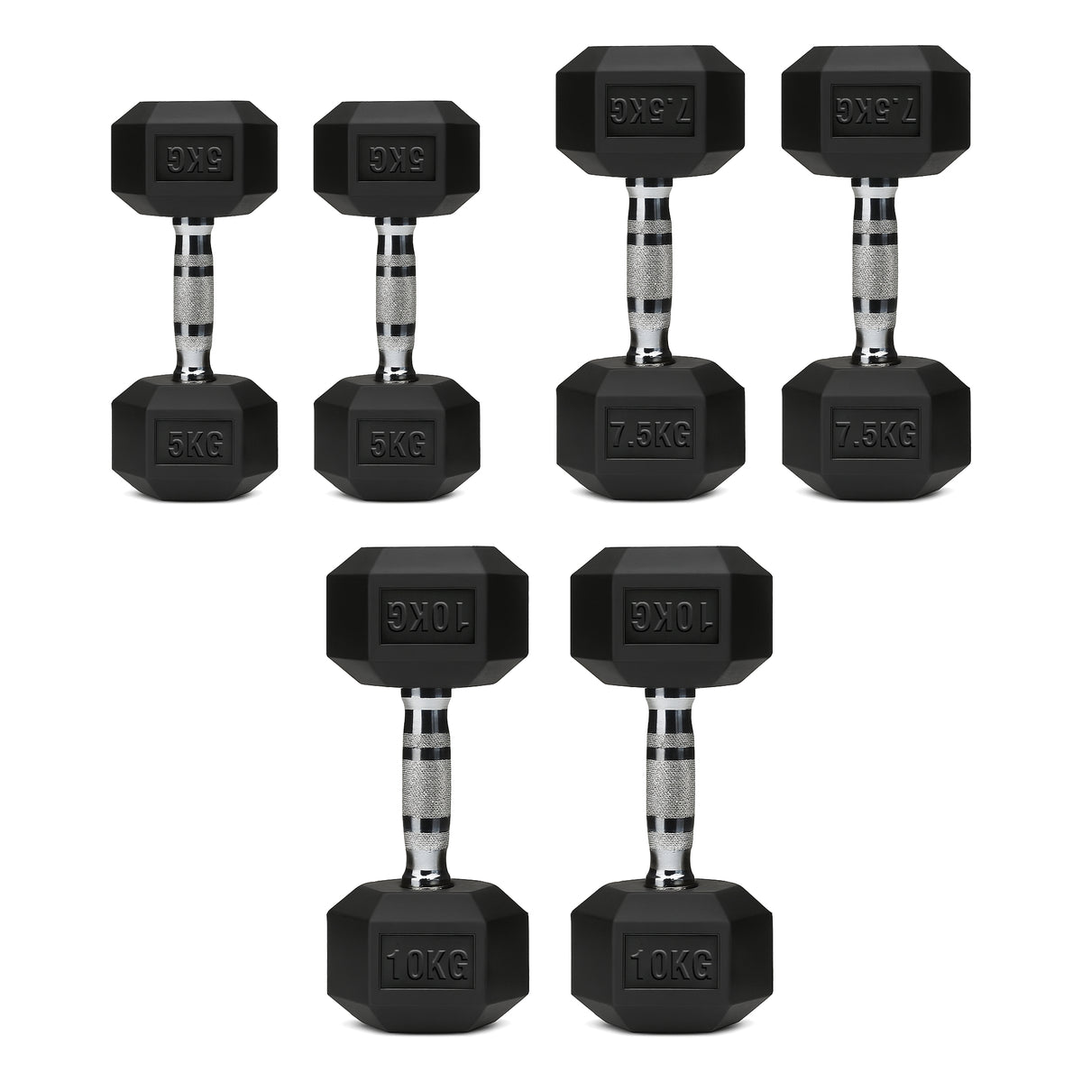 Set of hex dumbbell pairs
