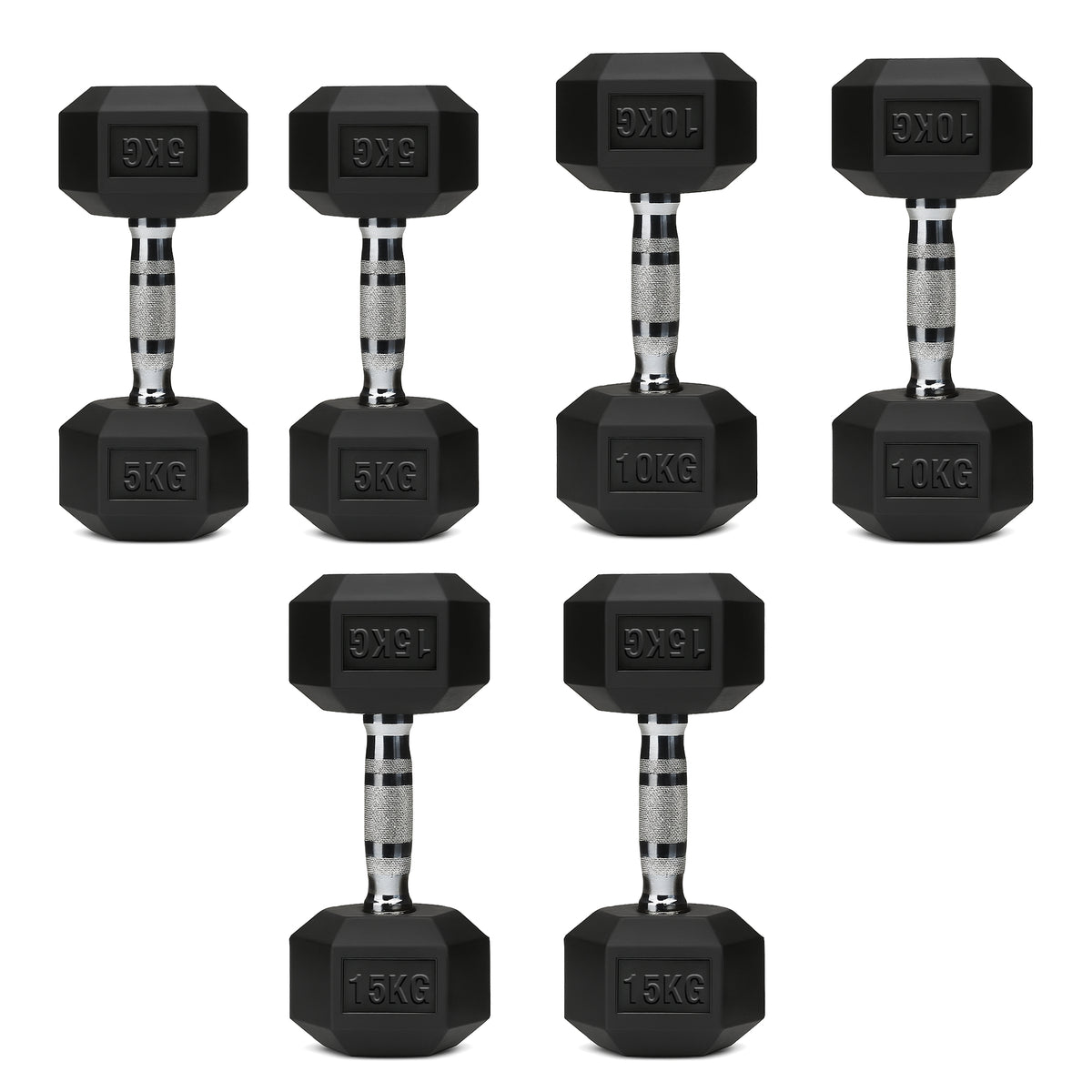 Set of hex dumbbell pairs