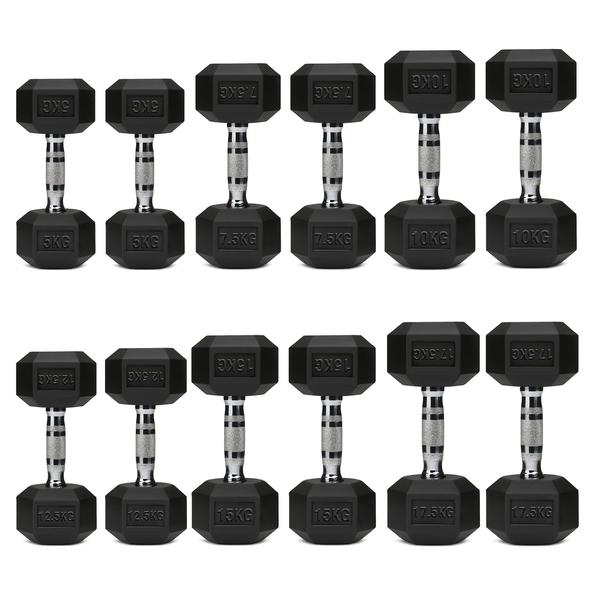 Set of hex dumbbell pairs