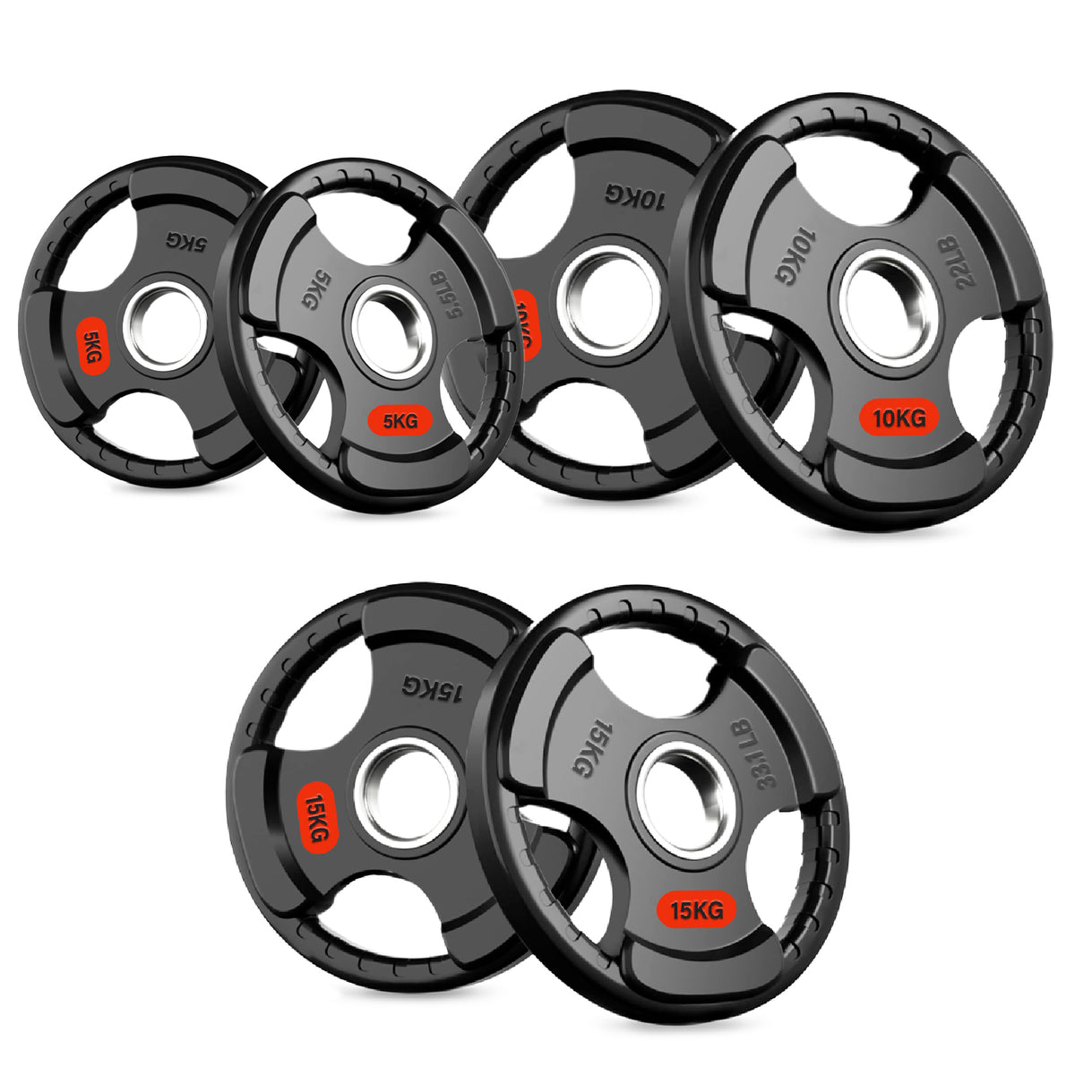 Set of tri-grip weight plates