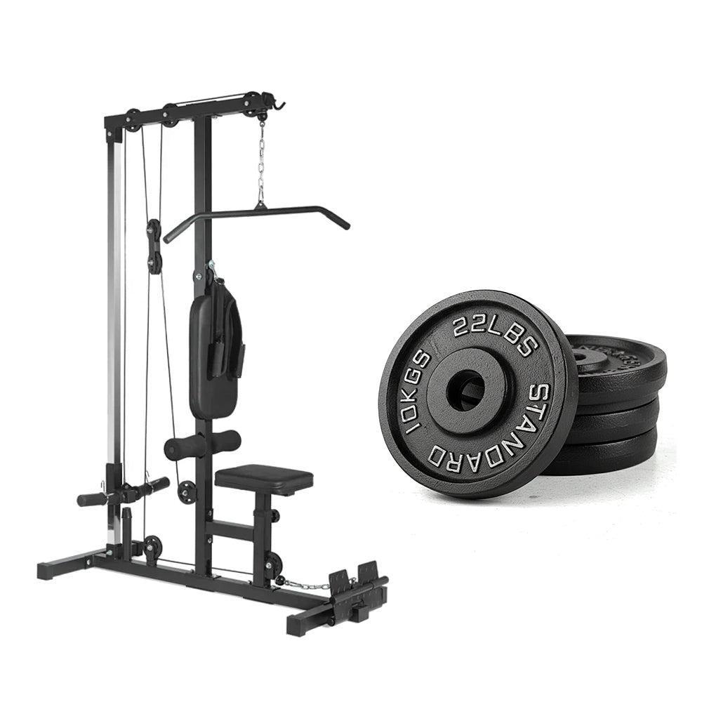 Cable training machine and weight plate set