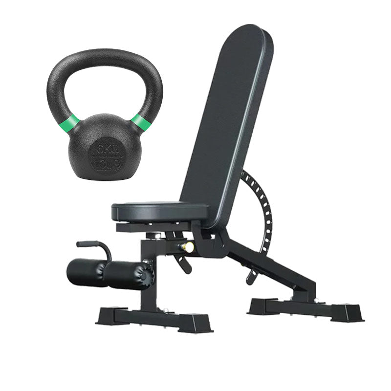 Cast iron kettlebell and adjustable weight bench