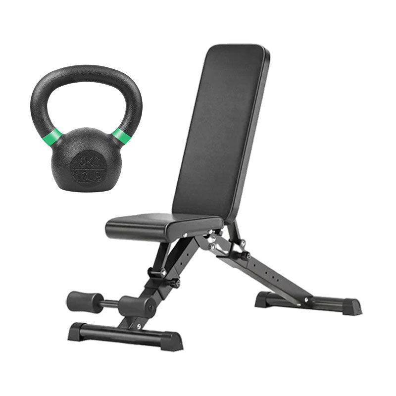 Cast iron kettlebell and adjustable weight bench
