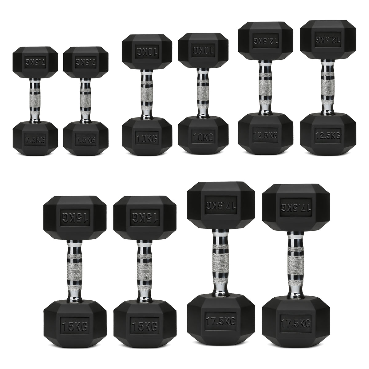Set of hex dumbbell pairs