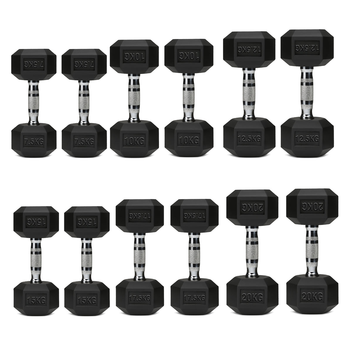 Set of hex dumbbell pairs