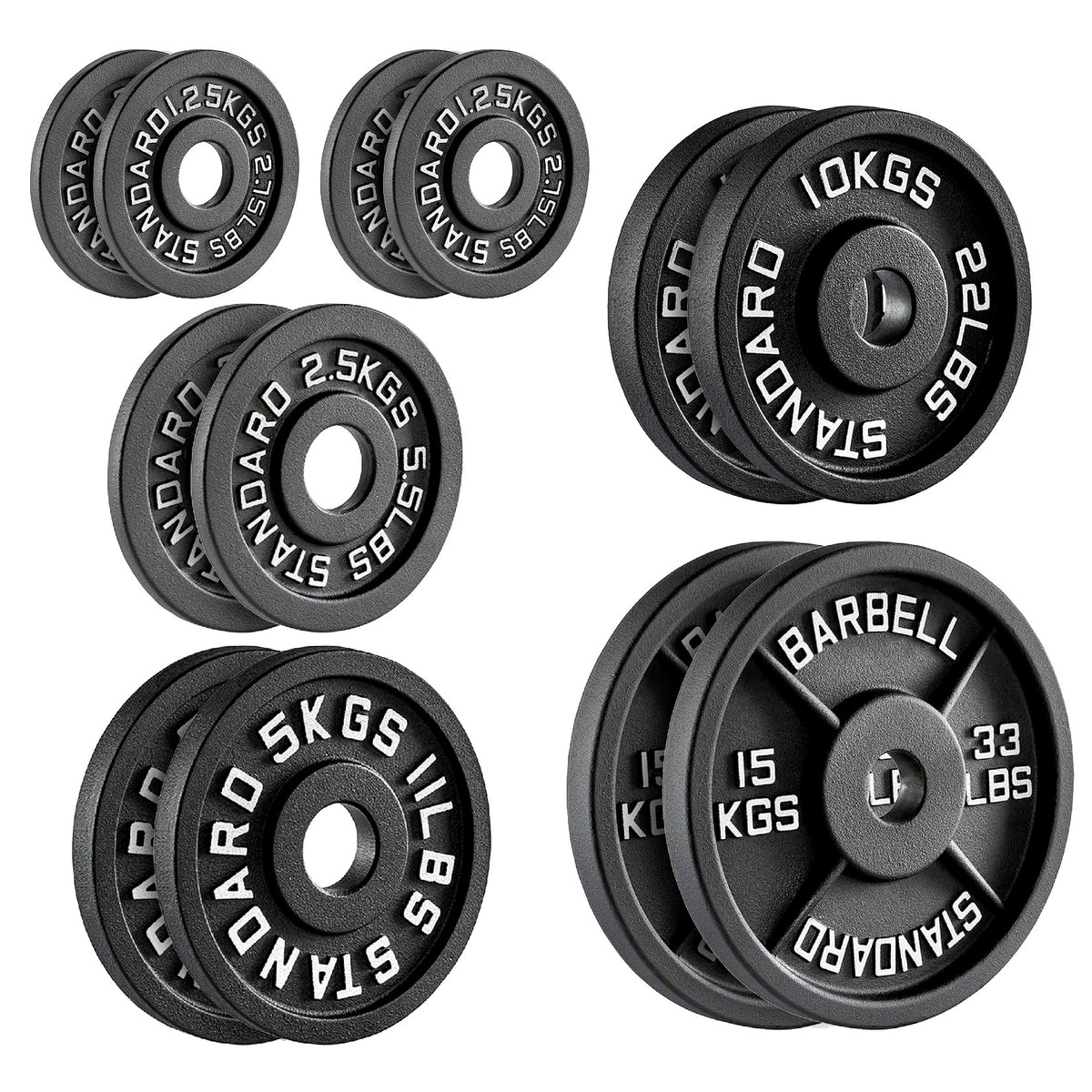 Set of cast iron weight plates