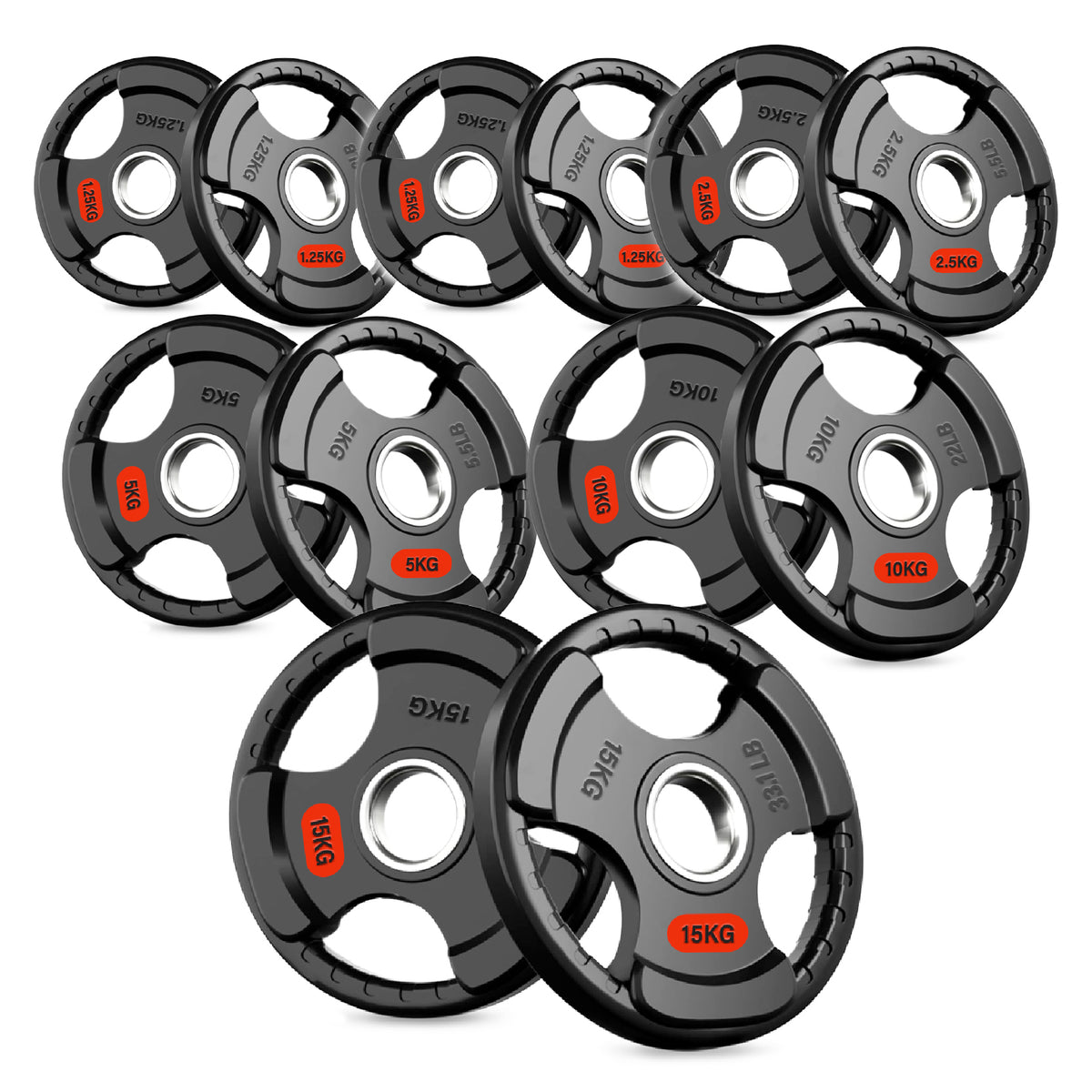 Set of tri-grip weight plates